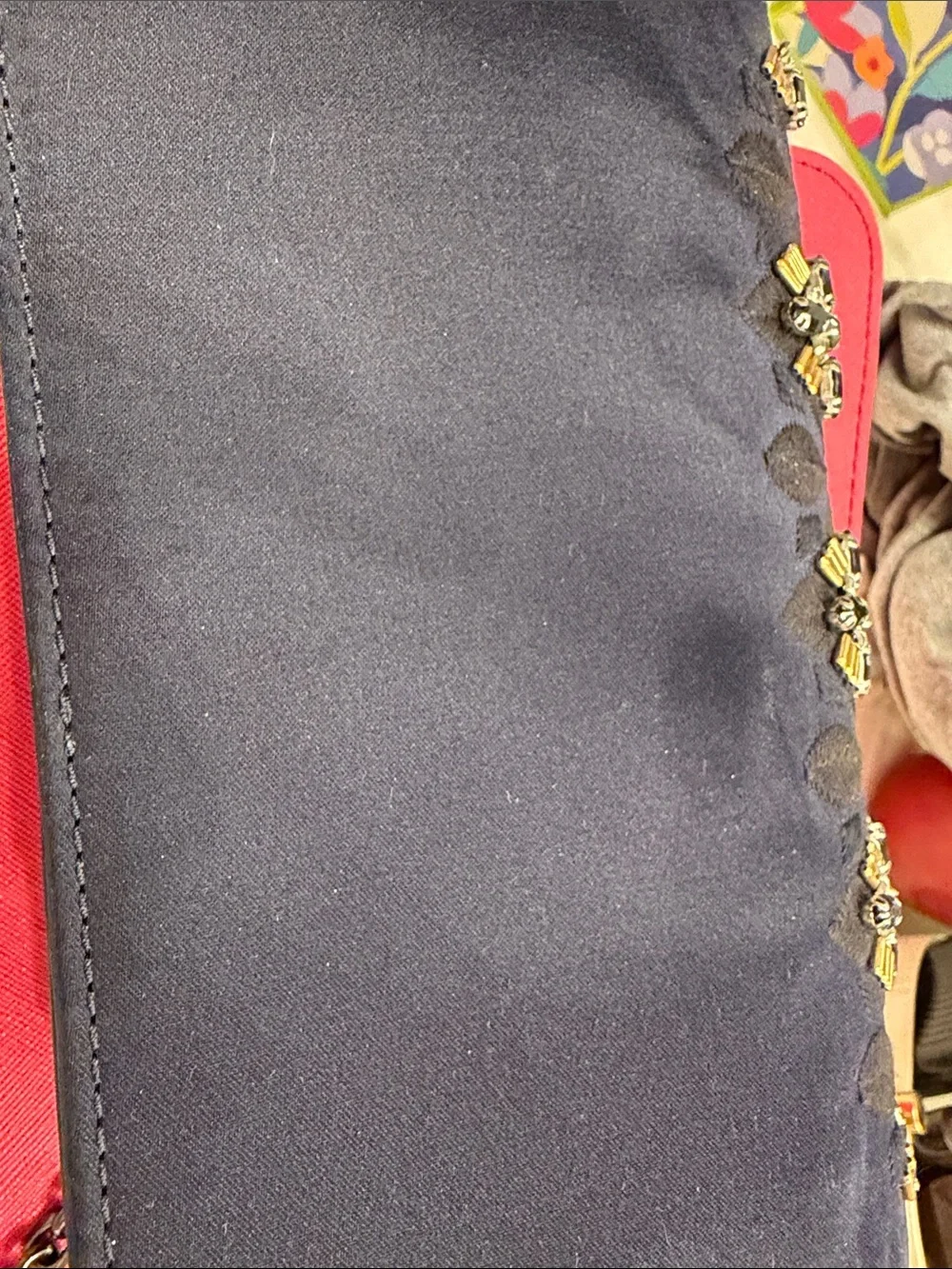 Tory Burch Navy Quilted Clutch with Gold & Silver Bead Flowers